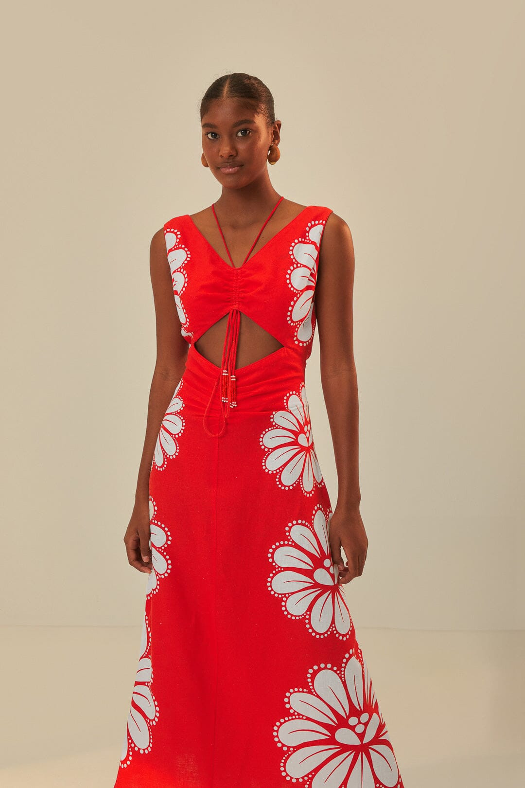 Red Ainika Shell LENZING™ ECOVERO™ Euroflax™ Midi Dress | FarmRio (US)