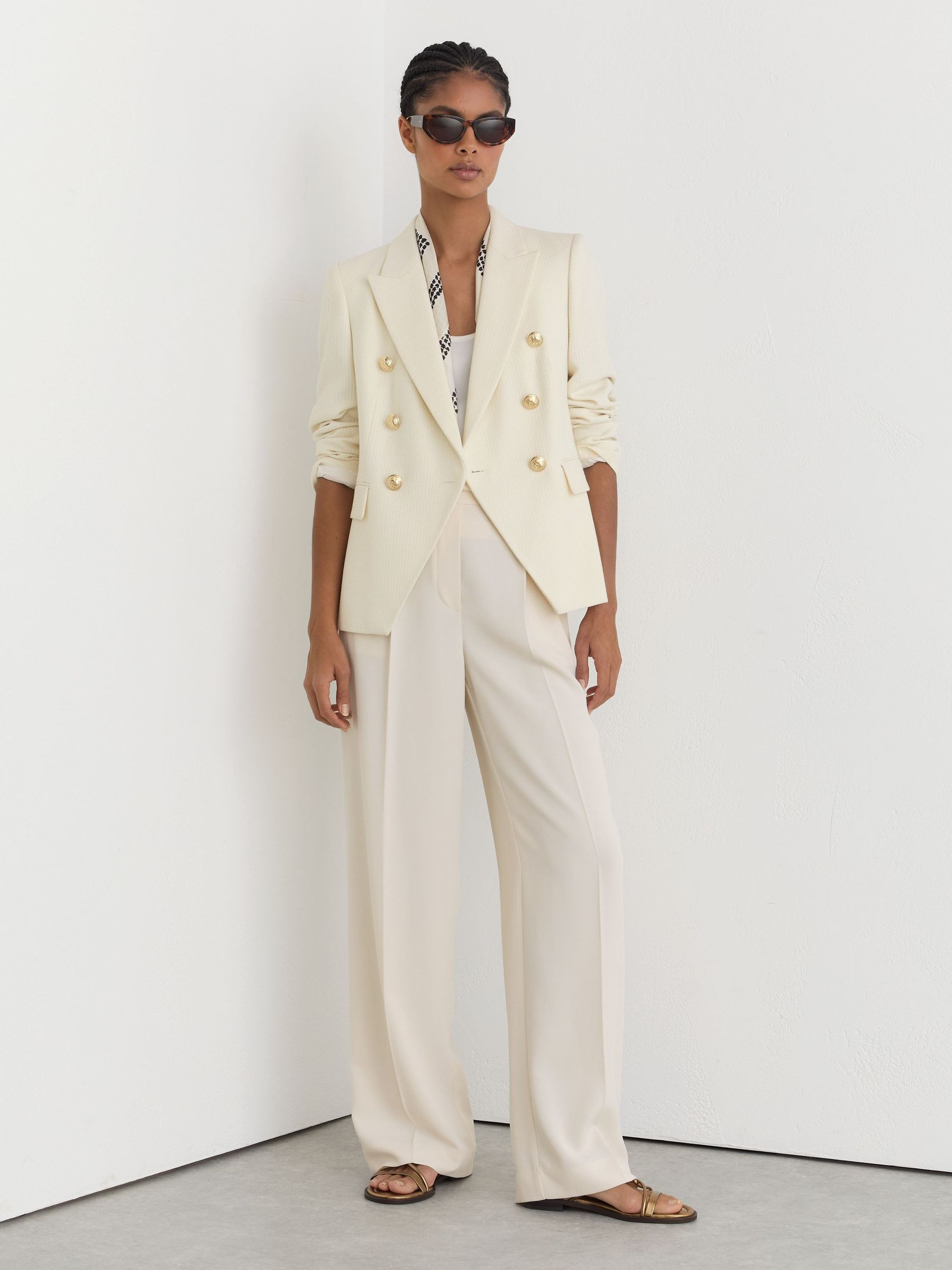 Reiss Tailored Fit Textured Double Breasted Blazer in White - REISS | Reiss UK