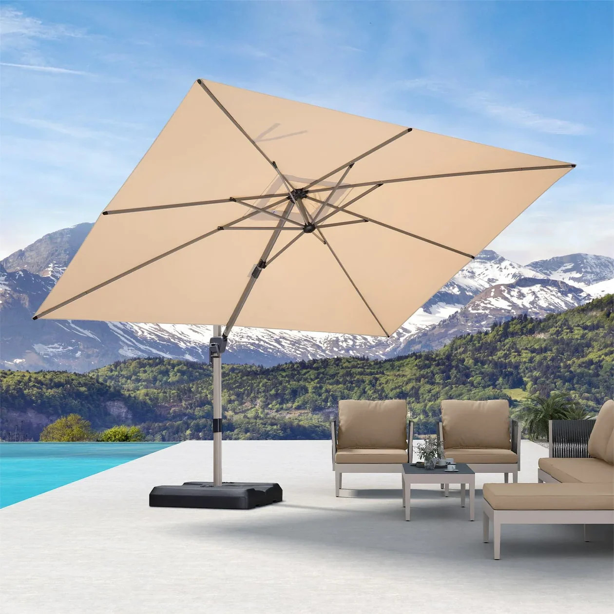 PURPLE LEAF Deluxe Aluminum Outdoor Patio Umbrella Square Cantilever Umbrellas | Purple Leaf