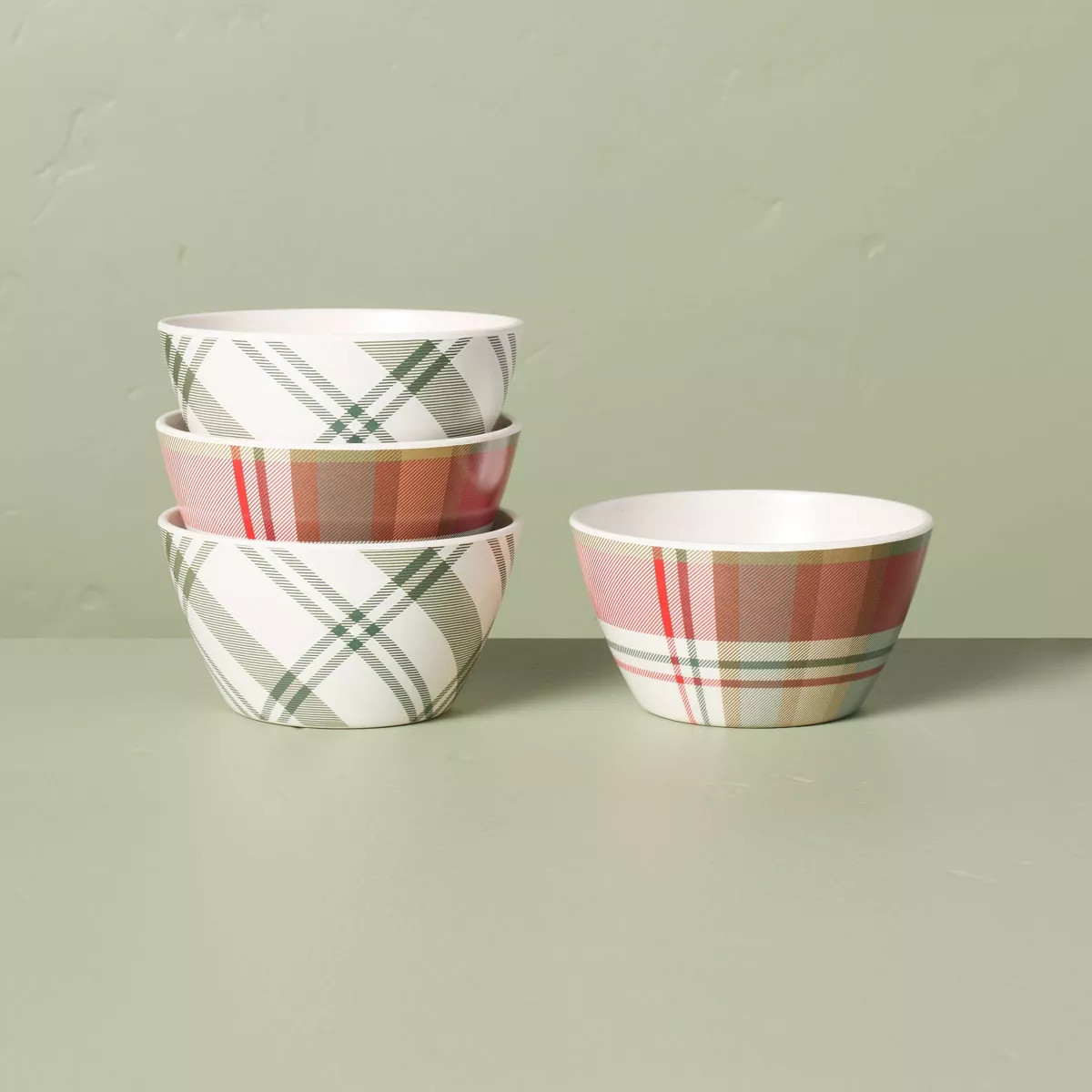 4pk Festive Plaid Melamine Christmas Mini Bowls Red/Green/Cream - Hearth & Hand™ with Magnolia | Target