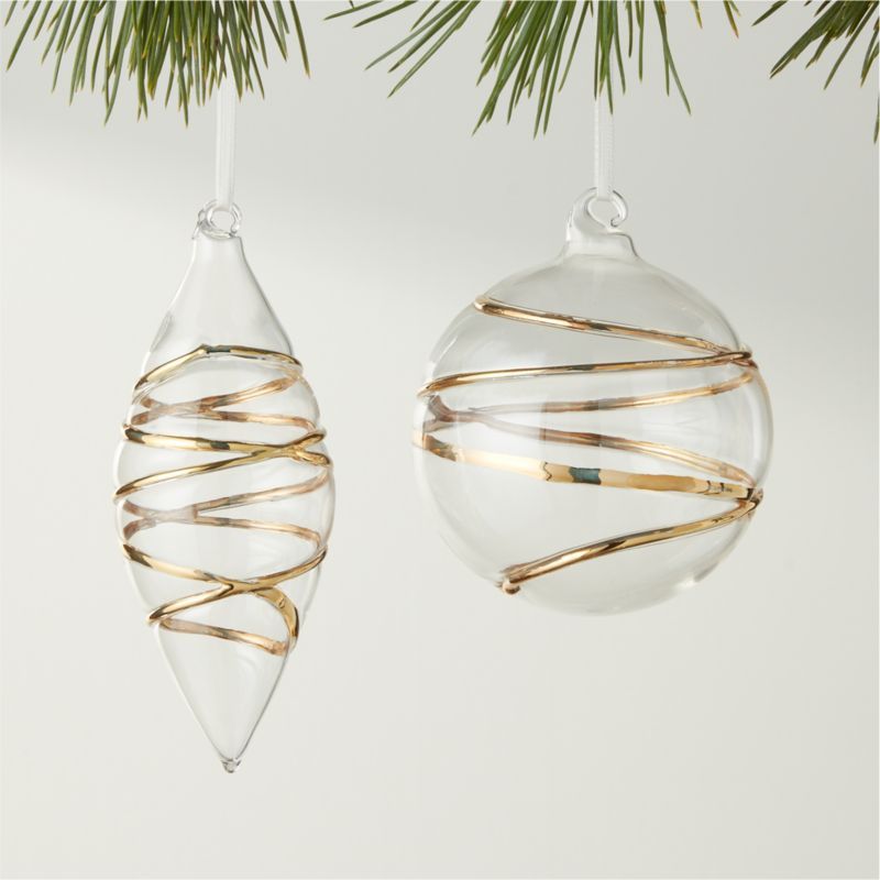 Salaria Gold and Glass Round Christmas Tree Ornaments Set of 2 | CB2 | CB2