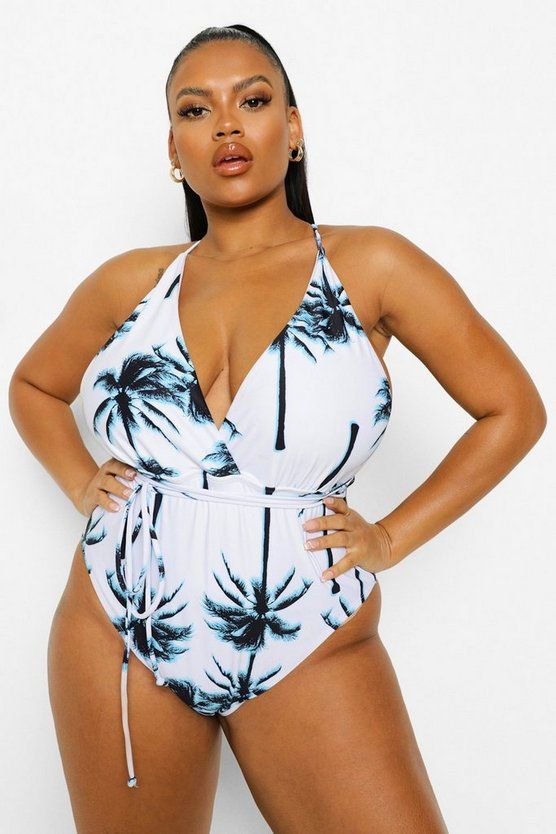 Plus Palm Print Wrap Swimsuit | Boohoo.com (US & CA)
