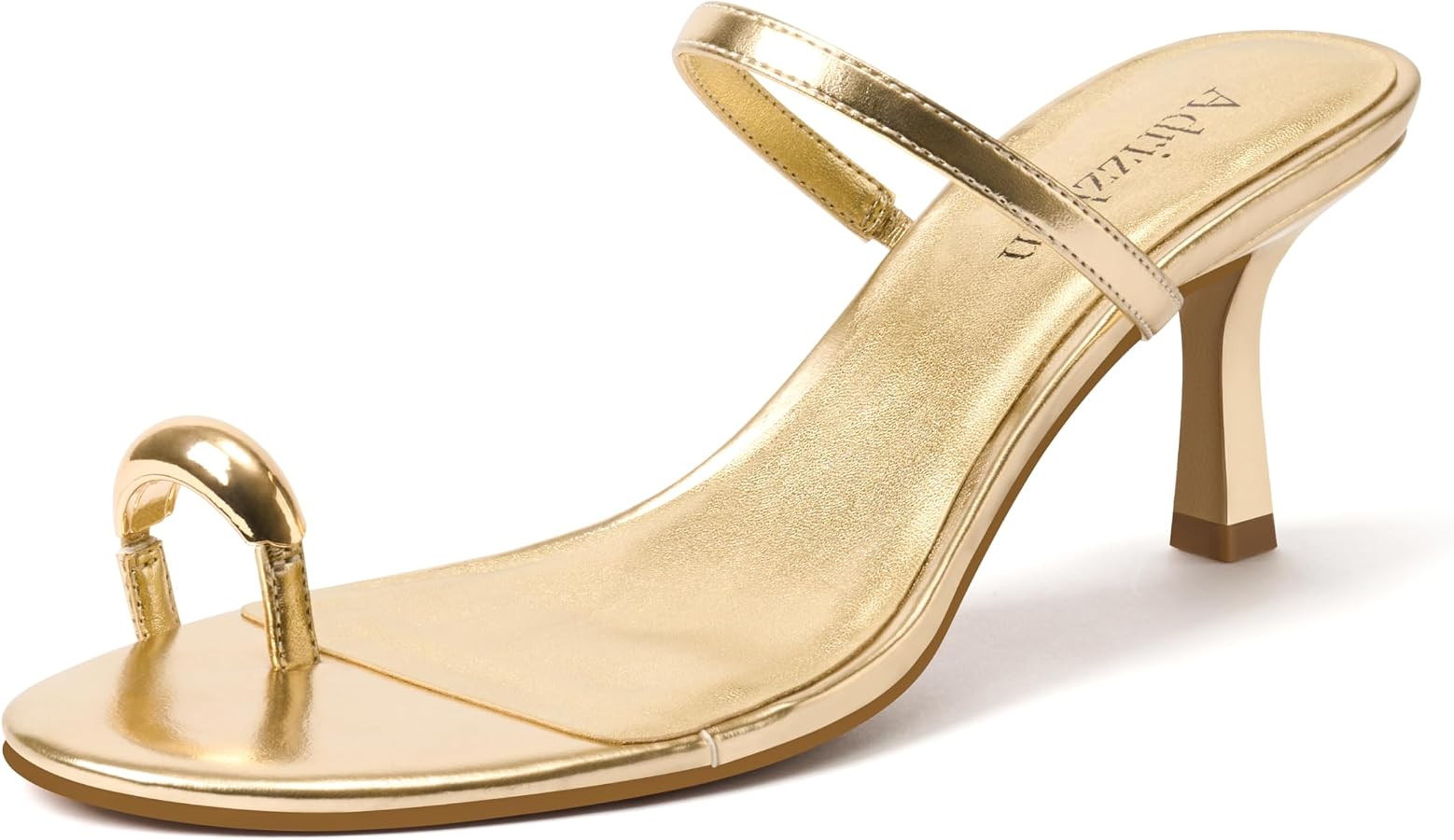 Adrizzlein Women's Kitten Heels Metallic Toe Ring Heeled Sandals Slip On Heels Open Toe Strappy F... | Amazon (US)