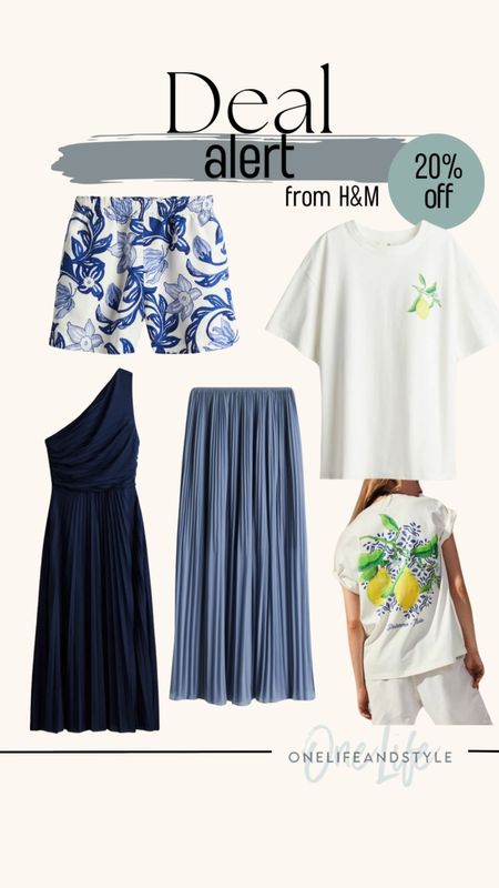 H&M sale finds - 20% off through today. Love these linen shorts!! And then pleated dress & pleated skirt… and the lemon tee 💙🍋

#LTKSaleAlert #LTKFindsUnder50 #LTKSeasonal