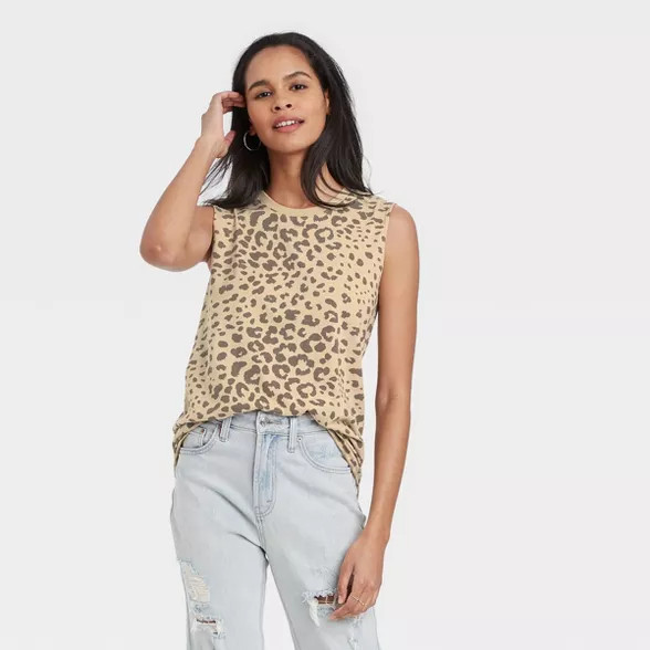 Women's Leopard Print Graphic Tank Top - Tan | Target