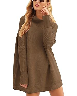 ANRABESS Women 2023 Fall Casual Turtleneck Batwing Sleeve Slouchy Oversized Ribbed Knit Tunic Swe... | Amazon (US)