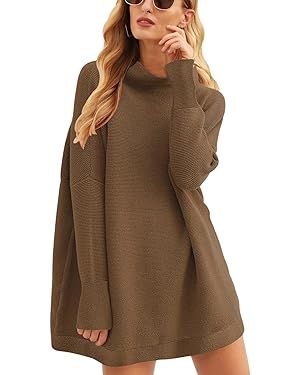 ANRABESS Women 2023 Fall Casual Turtleneck Batwing Sleeve Slouchy Oversized Ribbed Knit Tunic Swe... | Amazon (US)