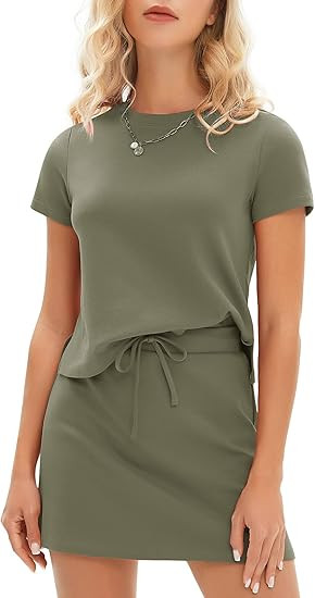 EXLURA Womens Summer 2 Piece Short Skirt Sets Cotton Short Sleeve Tshirt Matching Tennis Skort Ai... | Amazon (US)