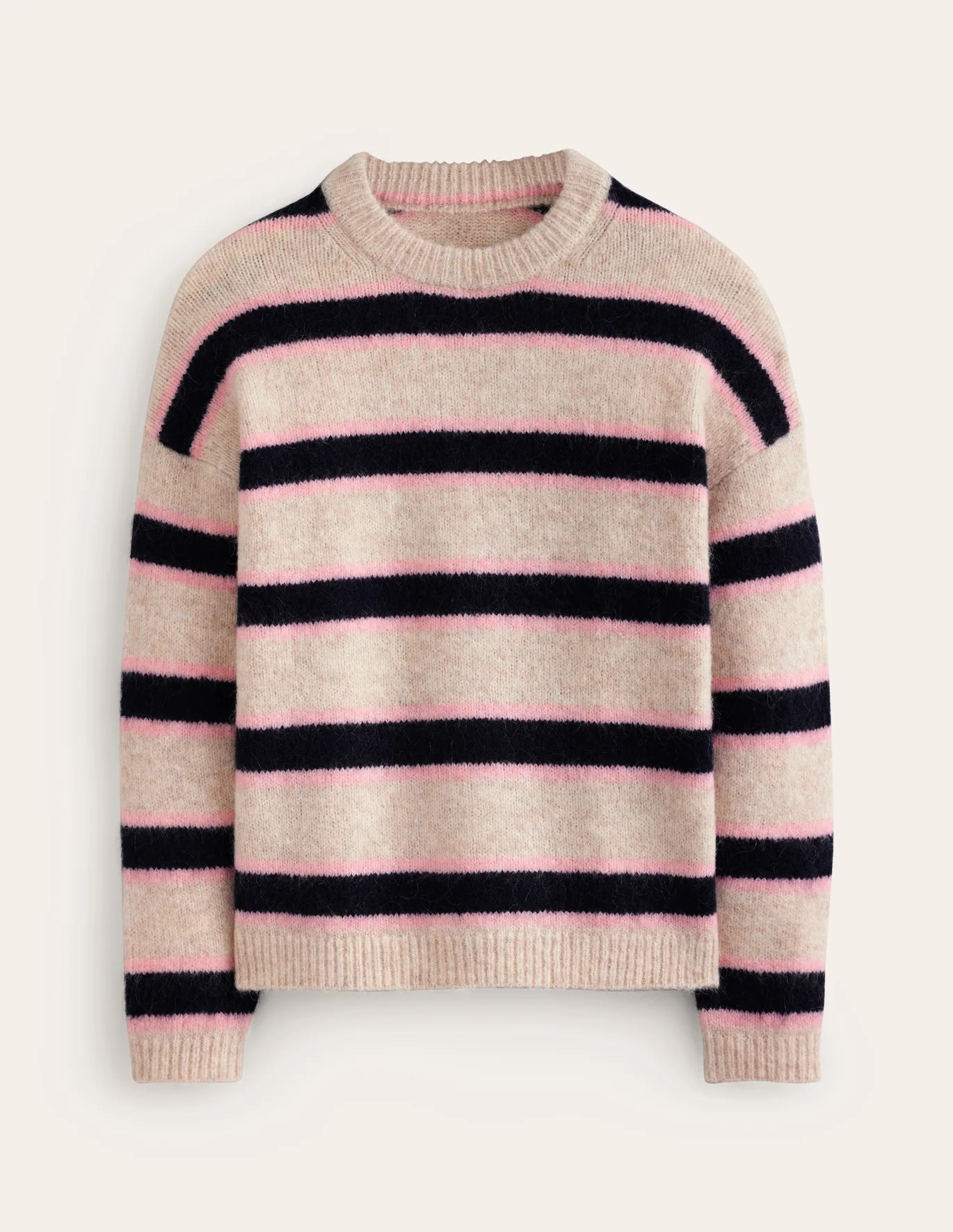 Rosemary Relaxed Fluffy Jumper - Oatmeal Melange, Navy | Boden UK | Boden UK