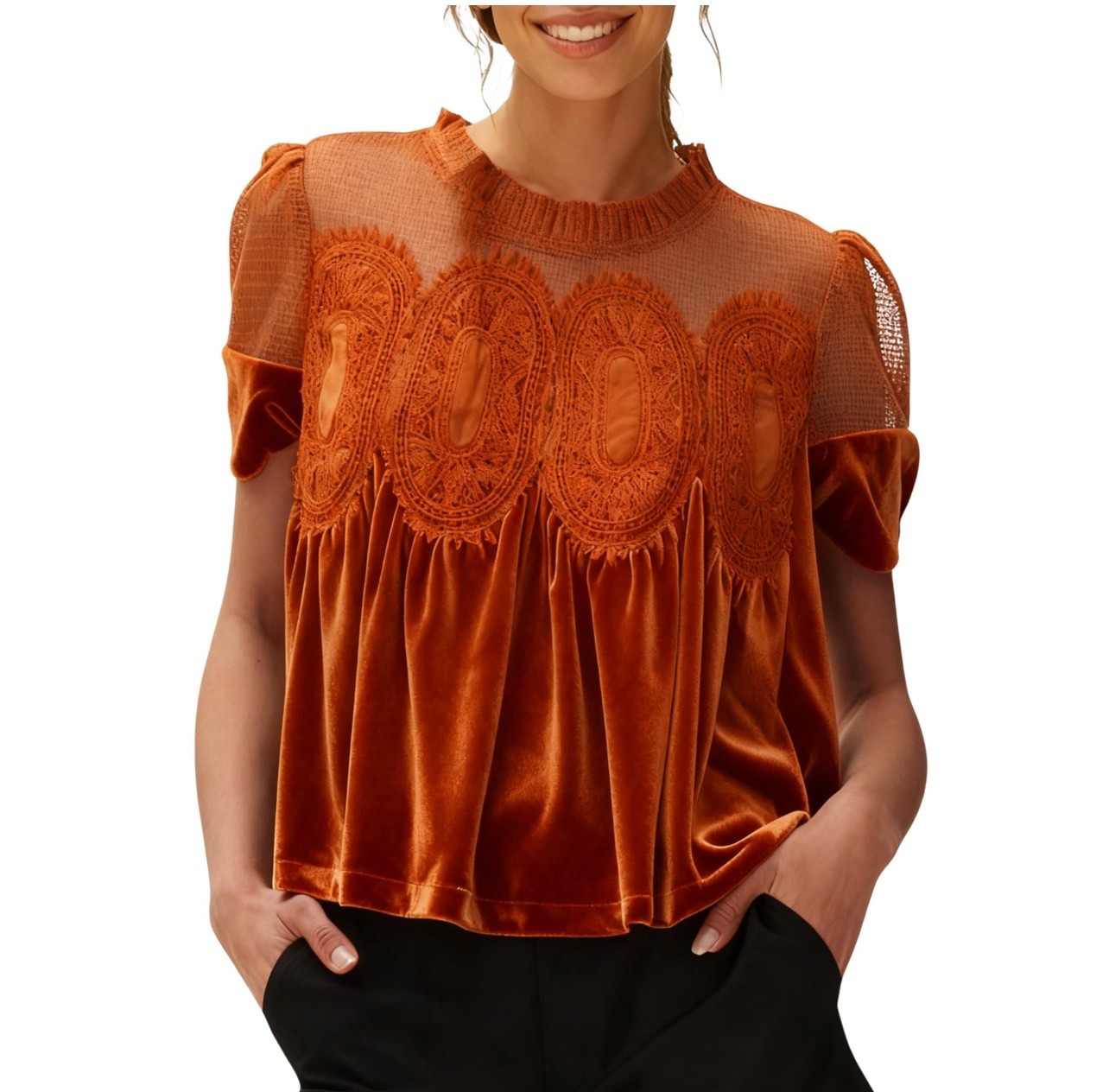 Women's Velvet Lace Blouse Casual Round Neck Short Sleeve Flared Swing Top Elegant Loose Intricate Back DesignGozoloma Women's Velvet Lace Blouse Casual Round Neck Short Sleeve Flared Swing Top Elegant Loose Intricate Back 

#LTKFindsUnder50 #LTKSaleAlert