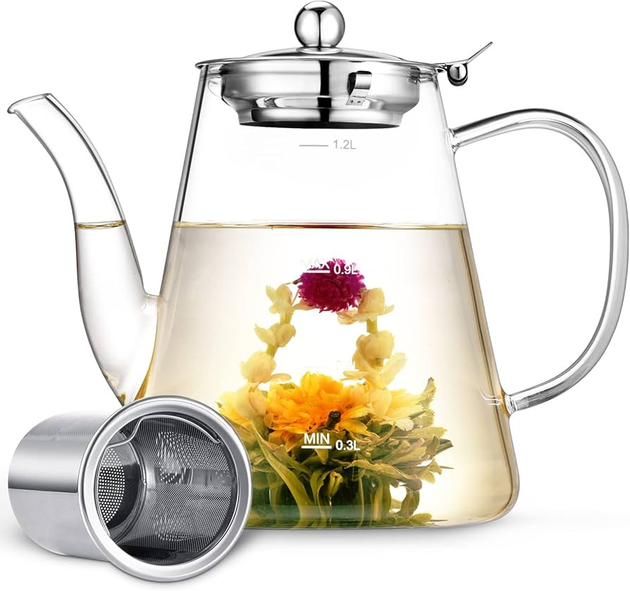 Zpose 1200ml Glass Teapot with Removable Infuser, Clear Glass Tea Pot with Scale Line, Stovetop S... | Amazon (US)
