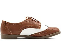 Ollio Women's Flat Shoe Wingtip Lace Up Two Tone Oxford | Amazon (US)
