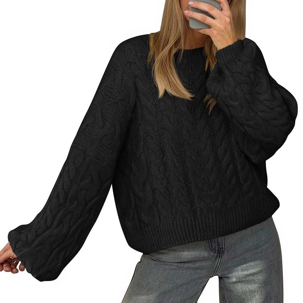 dowerme Women's Oversized Sweaters 2025 Long Sleeve Crewneck Cable Knit Chunky Pullover Cute Fall... | Amazon (US)