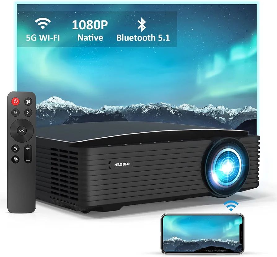 NexiGo PJ20 Outdoor Projector, 450 ANSI Lumens, Movie Projector with WiFi and Bluetooth, Native 1080 | Amazon (US)
