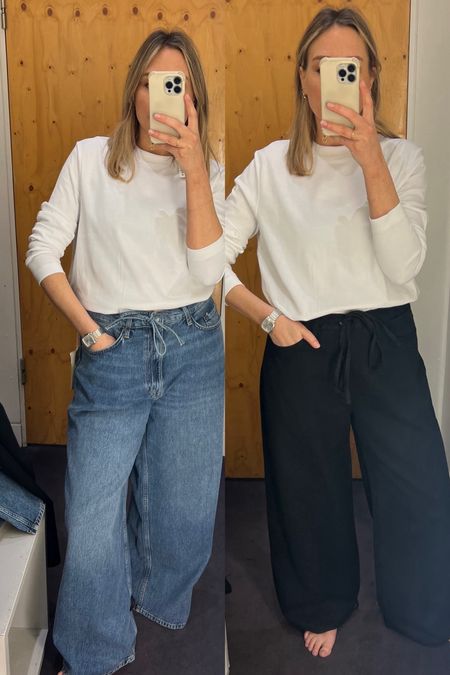The wide leg jeans that got me…
I’m wearing a size 12 here but they were massive and I just used the drawstring to pull them in. I tried on the 10 too which still had a little room but it depends how baggy you want them. Theyre intended to be big 

#LTKfindsunder50 #LTKstyletip #LTKSeasonal