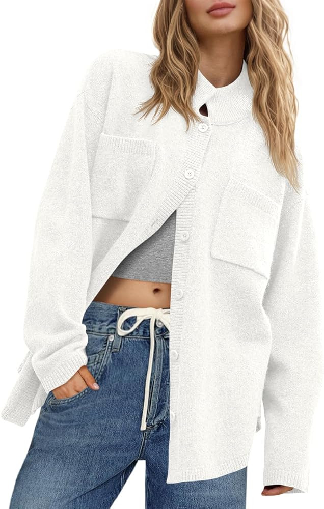 Saodimallsu Womens Collared Cardigans Button Down Fall Sweater Jackets Oversized Casual Long Slee... | Amazon (US)