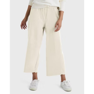 Hanes Originals Women's French Terry Wide Leg Cropped Pants Natural S | Target