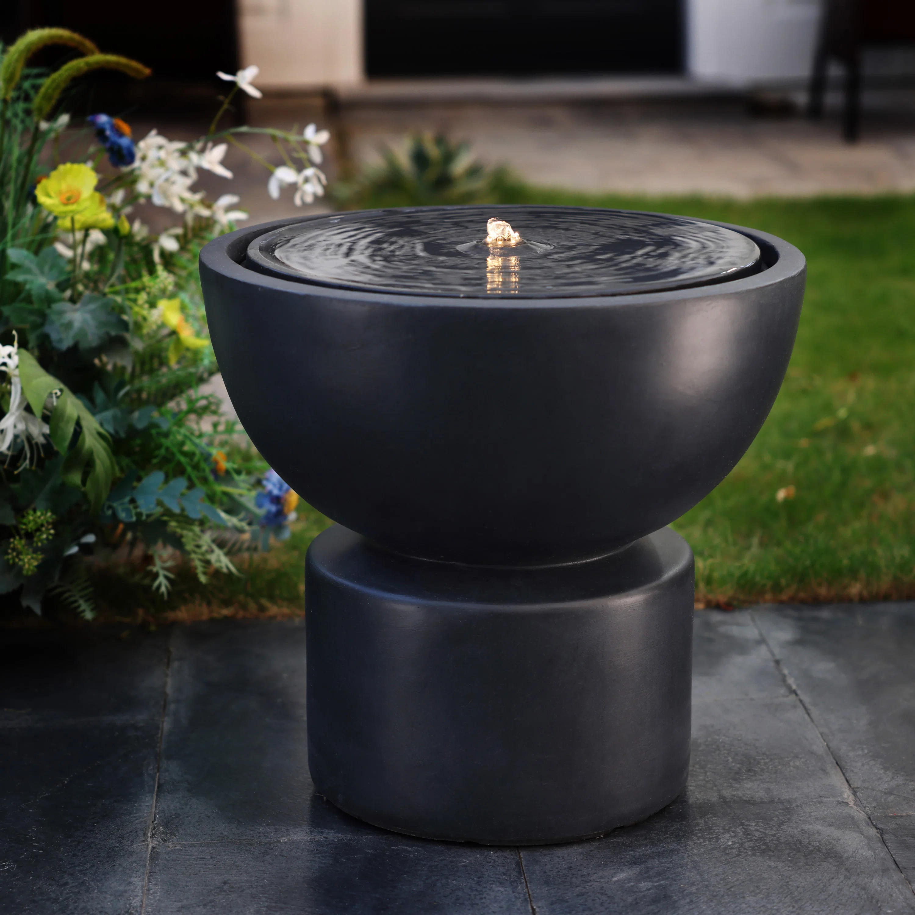 18.7'' H Modern Resin Outdoor Water Fountain with LED Lights, Round Bowl  Water Fountain with Adj... | Wayfair North America