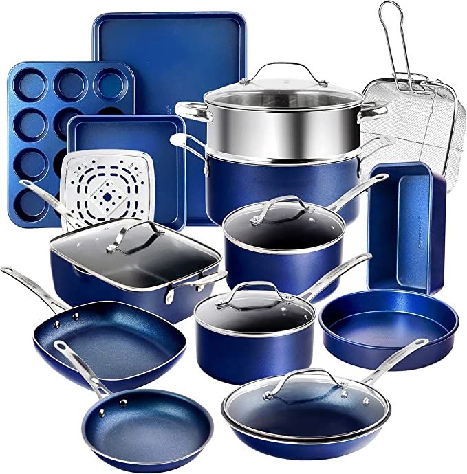 Granitestone Blue 20 Piece Pots and Pans Set, Complete Cookware & Bakeware Set with Ultra Nonstic... | Amazon (US)