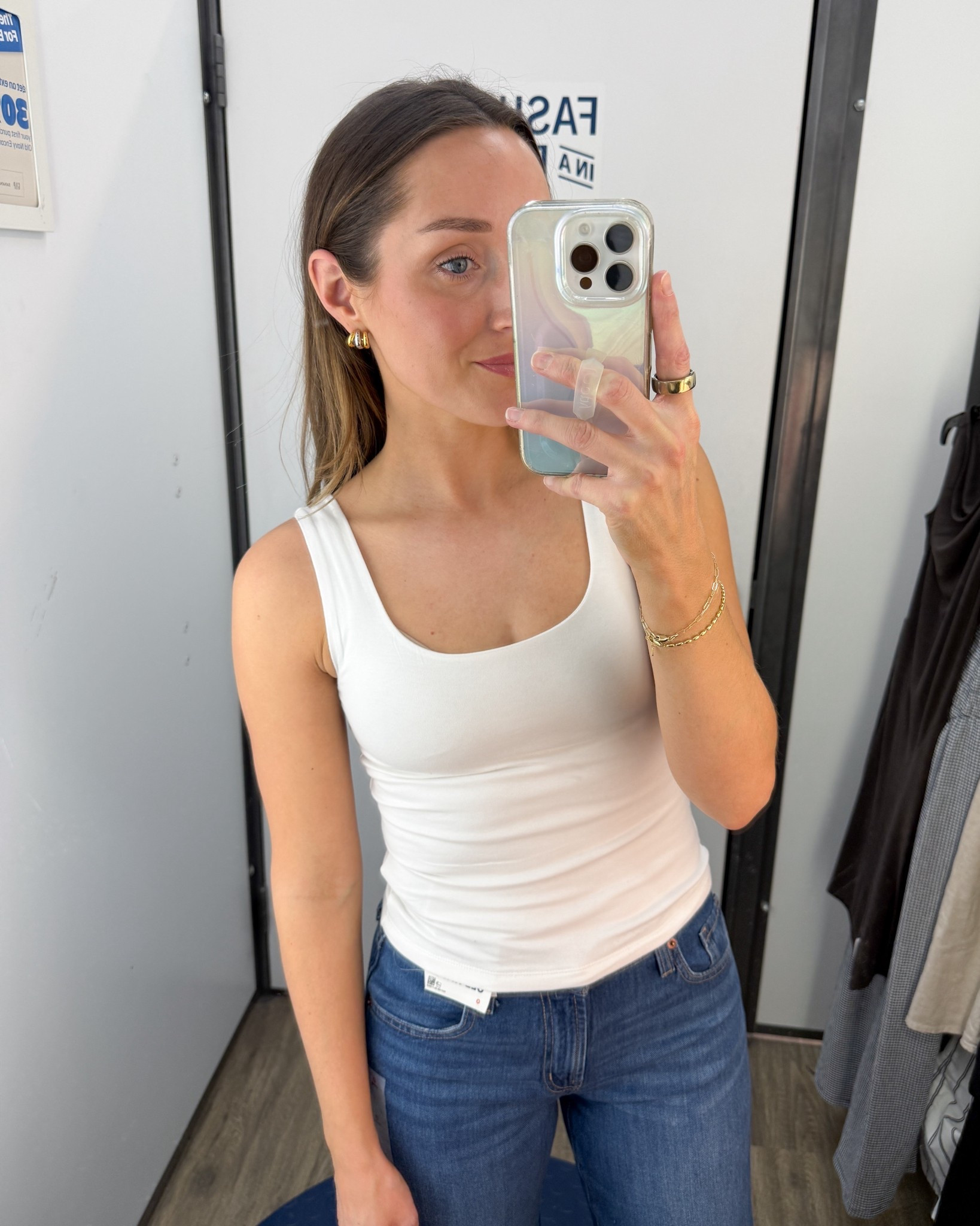 A great staple tank top on sale for under nine dollars! Wearing a size XS. Love that this is double layer.￼