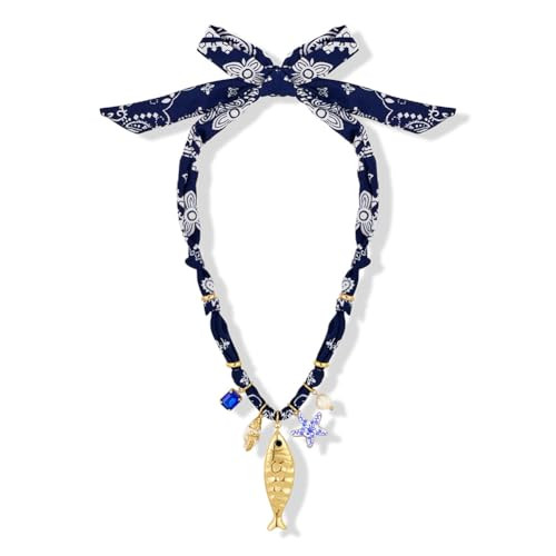 FAUTHENTICUTE Chunky Gold Fish Pendant Necklace For Women Long Silk Scarf Necklace With Starfish Conch Fish Pearl Charms Boho Beach Shell Statement Necklaces | Amazon (US)