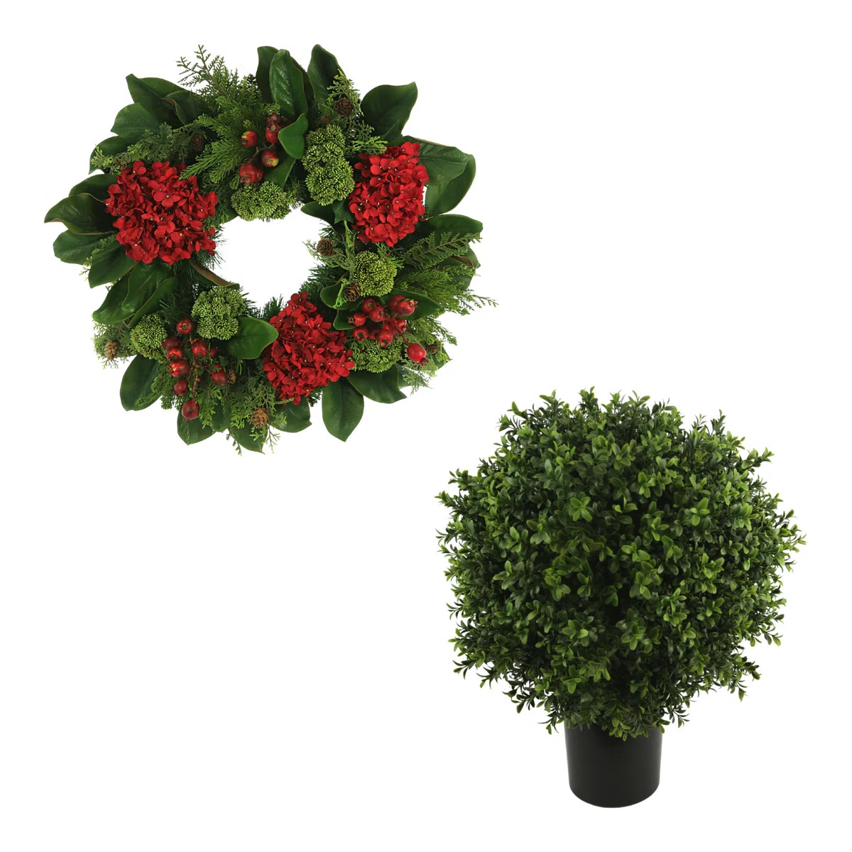 26" Holiday Wreath with UV Rated Boxwood Drop-In | Wayfair North America