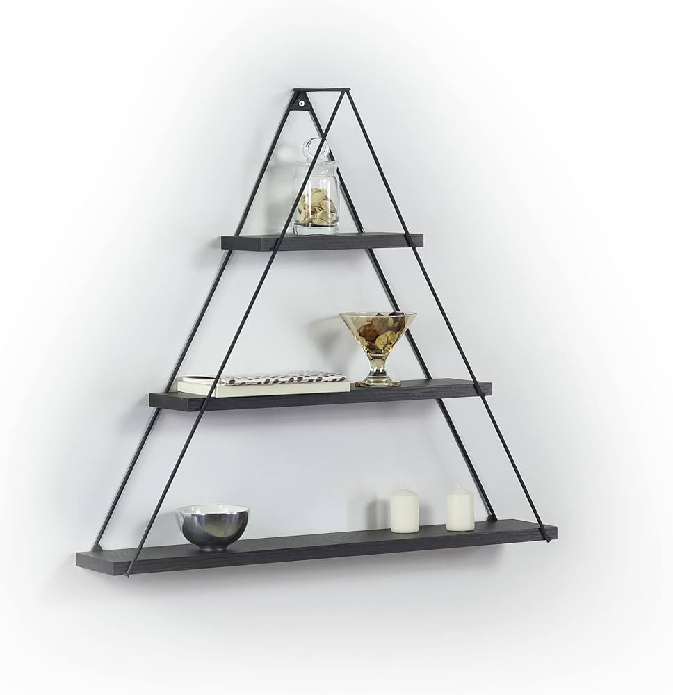 Wooden Triangle Shelf for Wall with Metal Bracket, 3-Tier Simple Floating Wall Mounted Rustic Far... | Amazon (US)