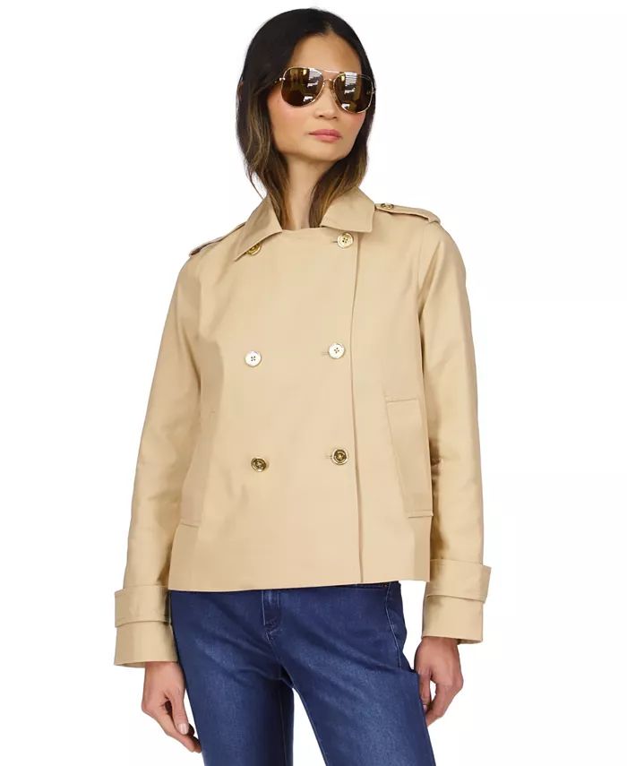 Michael Kors Women's Cotton Twill Cropped Peacoat, Regular & Petite - Macy's | Macy's