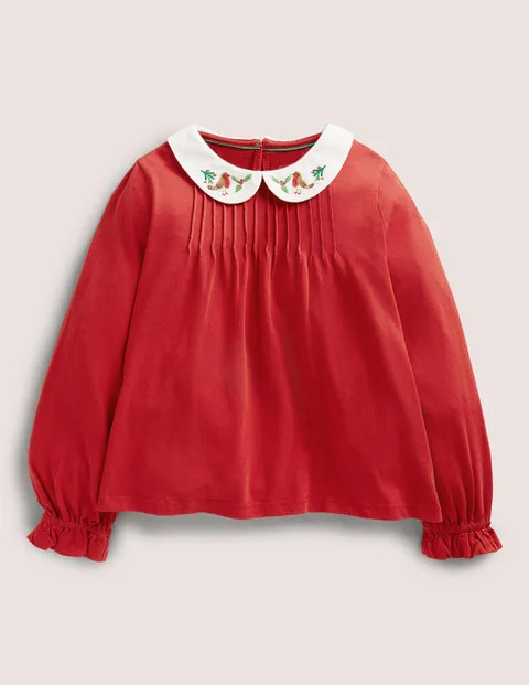 Collared Jersey Top Rockabilly Red Robins Girls Boden | Boden (US)
