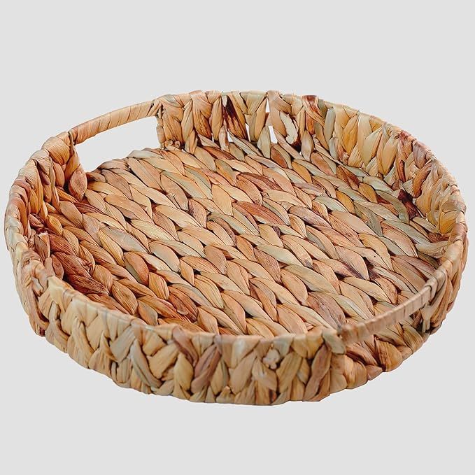 Hand-Weaving Natural Water Hyacinth Storage Baskets,Wicker Serving Trays with Built-in Handles，... | Amazon (US)