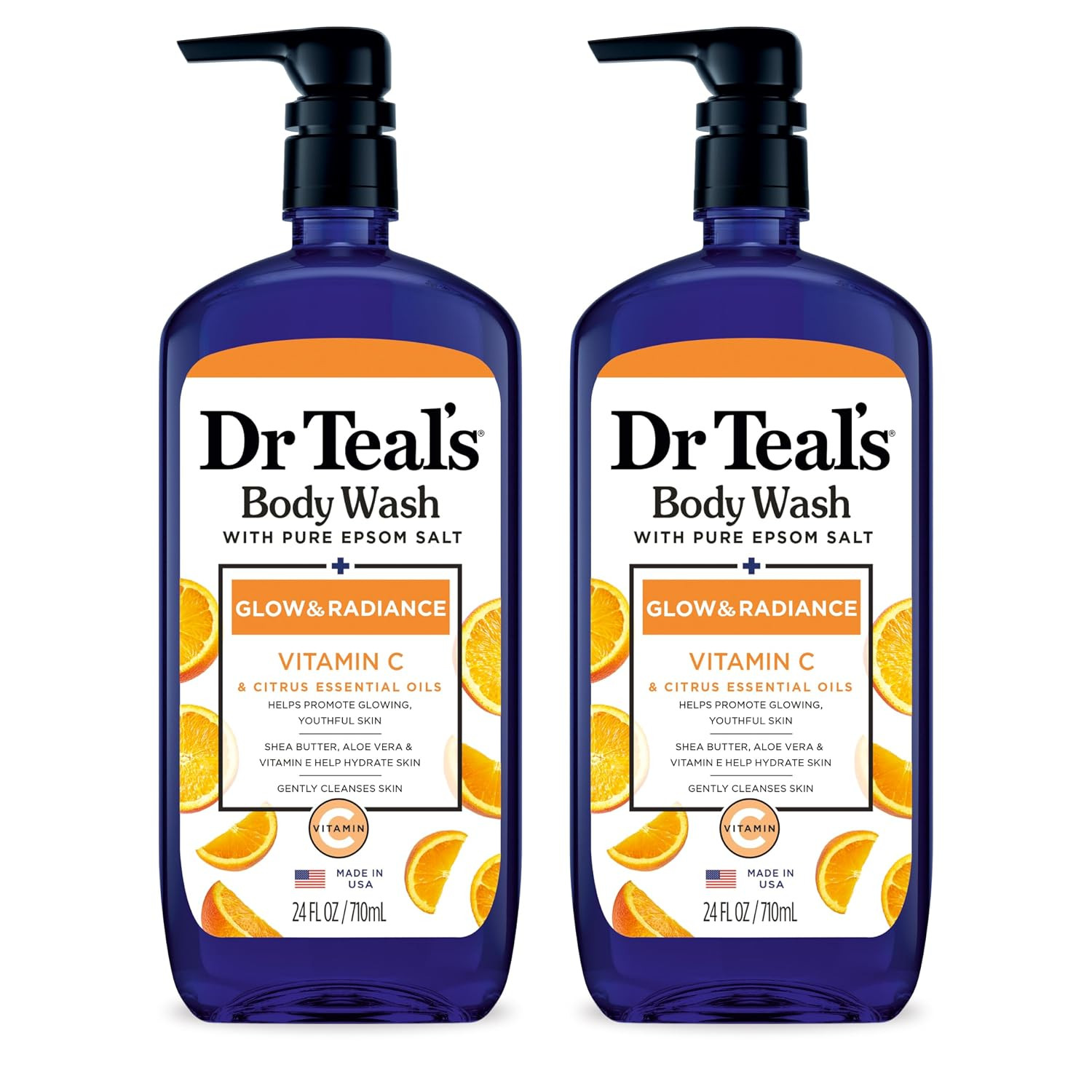 Dr Teal's Body Wash with Pure Epsom Salt, Glow & Radiance with Vitamin C & Citrus Essential Oils, 24oz (Pack of 2) | Amazon (US)