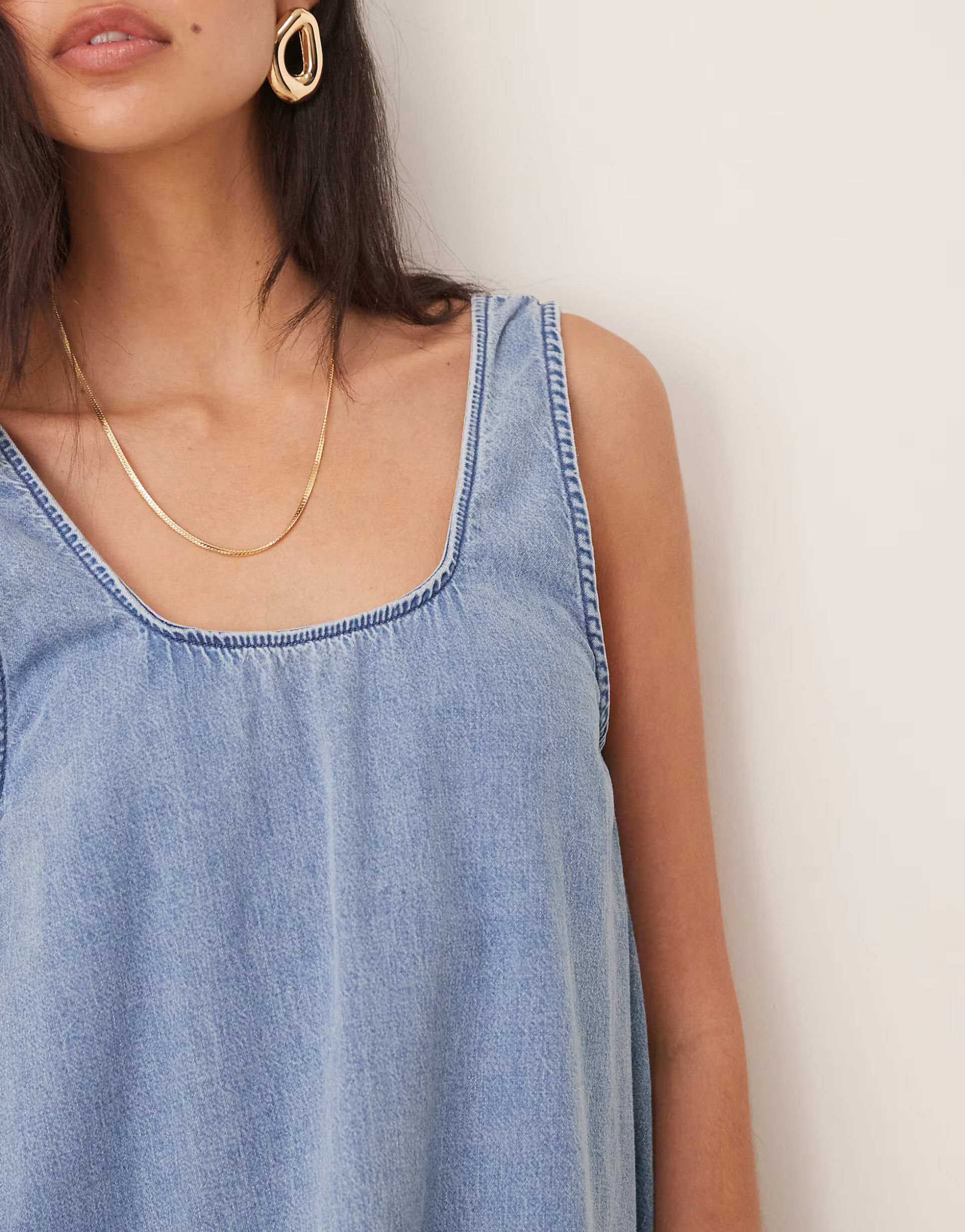 ASOS DESIGN low back scoop neck dress in lightwash blue | ASOS | ASOS (Global)