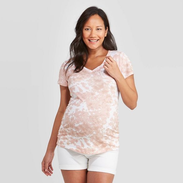 Maternity Short Sleeve V-Neck Side Shirred T-Shirt - Isabel Maternity by Ingrid & Isabel™ Pink | Target