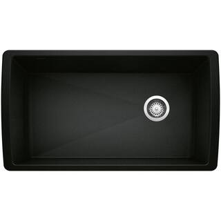 Blanco DIAMOND Coal Black Granite Composite 33.5 in. Single Bowl Undermount Kitchen Sink 442916 -... | The Home Depot