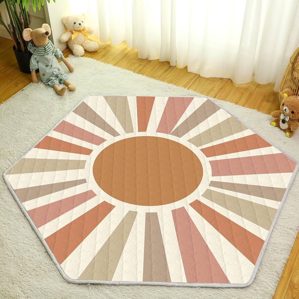 Funtery Woodland Animals Hexagon Playpen Mat Baby Play Mat Foldable Soft Nursery Rug Portable Bab... | Amazon (US)