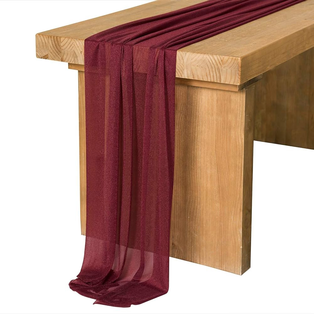 Ling's Moment 14Ft Burgundy Sheer Chiffon Like Table Runner with Silver Sparkle Maroon Dark Red W... | Amazon (US)
