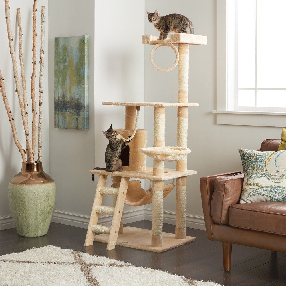 Go Pet Club 62-inch Cat Tree (* Color : Beige* Overall Size : 38"W x 27"L x 62"H) | Bed Bath & Beyond
