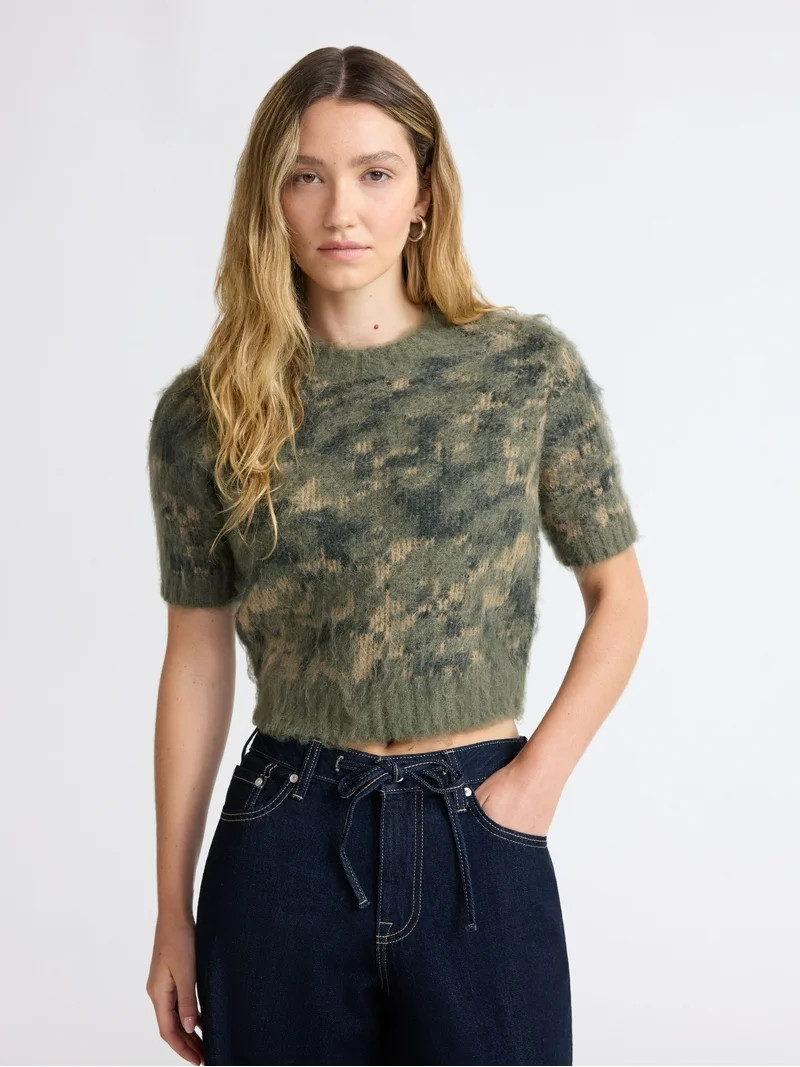 Scoop Women's and Women’s Plus Fluffy Sweater with Short Sleeves, Lightweight, Sizes XS-4X - Wa... | Walmart (US)