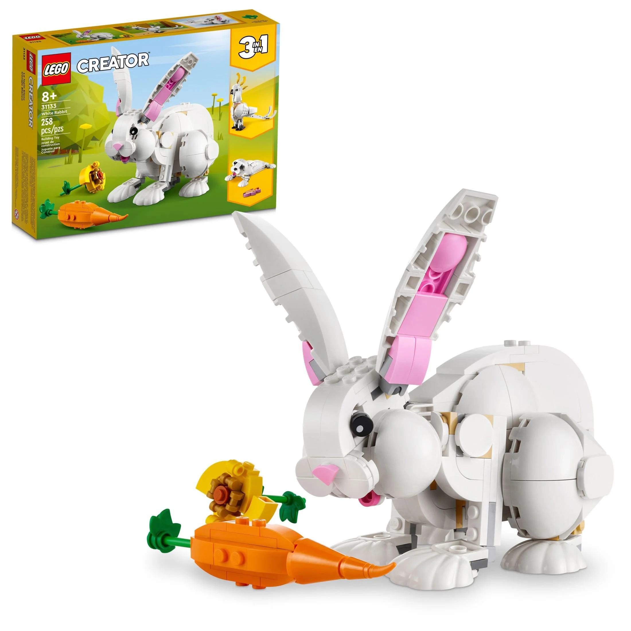 LEGO Creator 3 in 1 White Rabbit Animal Toy Building Set, STEM Toy for Kids 8+, Transforms from B... | Walmart (US)