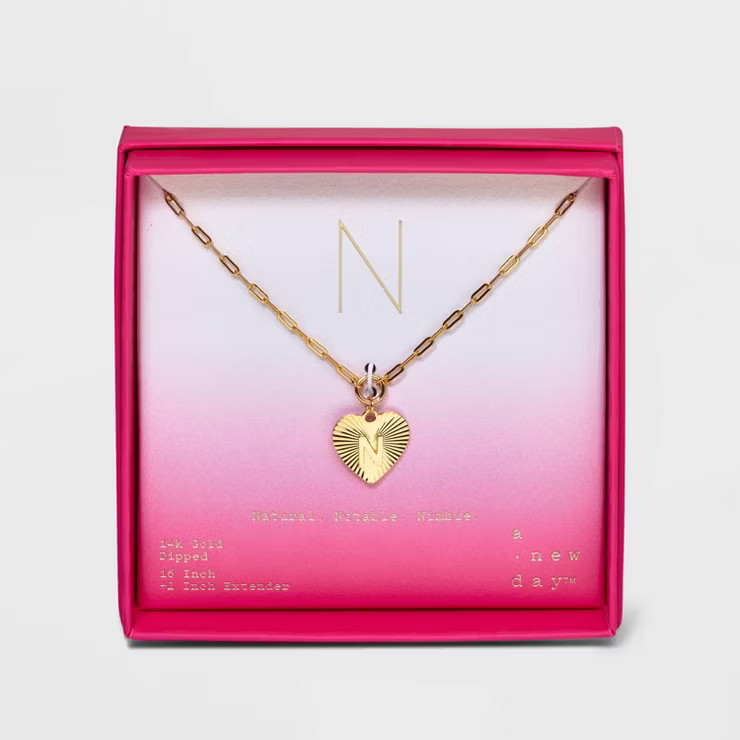 14K Gold Dipped Initial Diamond Cut Heart Pendant Necklace - A New Day™ Gold | Target
