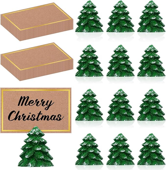 12 Pcs Christmas Tree Place Card Holders with 24 Pcs Seating Cards Table Number Holders Place Car... | Amazon (US)