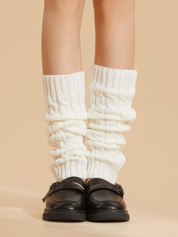 Cable Knit White Leg Warmer | SHEIN