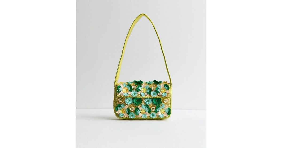 Green Beaded Sequin Flower Shoulder Bag | New Look | New Look (UK)