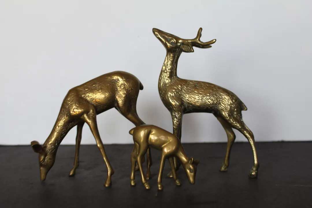 Vintage Brass Deer Family Figurines. Set of 3, Dad, Mom, Baby, Rustic Forest Mantel Decor, Gift f... | Etsy (US)