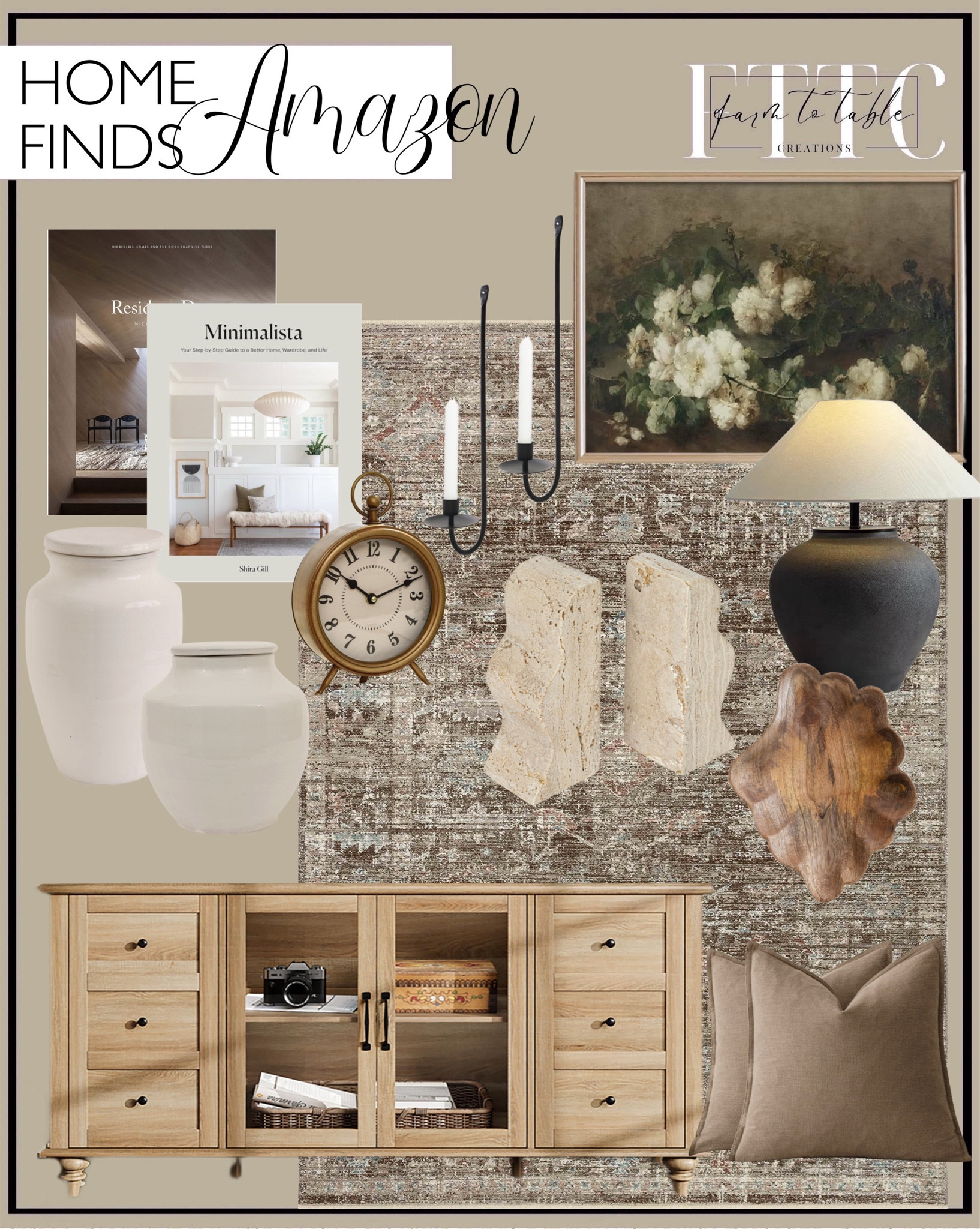 Amazon Home Finds. Follow @farmtotablecreations on Instagram for more inspiration.

White Terracotta Cachepot. Metal Wall Candle Sconce Holder Set of 2 Wall Mount Candle Holder. Farmhouse Still Life Pictures Living Room - Warm White Cotton Flower Floral Oil Painting. Sideboard Buffet Cabinets with Glass Door. Rustic Black Table Lamp. Magnolia Home by Joanna Gaines x Loloi Millie MIE-03 Collection Charcoal / Dove. Resident Dog (Volume Two): Incredible Homes and the Dogs Who Live There. Coffee Table Books. Handwoven Boho Rattan Display Boxes with Glass Lids. Vintage Table Clock on Stand, Decorative Desk and Shelf Clock Rustic. Travertine Book Ends. Creative Co-Op Hand-Carved Mango Wood Scalloped Platter for Serving, Natural. Foindtower Pack of 2, Decorative Linen Soild Throw Pillow Covers. Living Room Decor. Living Room Inspiration. Affordable Home Decor. Amazon Home Decor. Budget Friendly Decor. Living Room Decor. Entryway Decor. 



#LTKFindsUnder50 #LTKSaleAlert #LTKHome