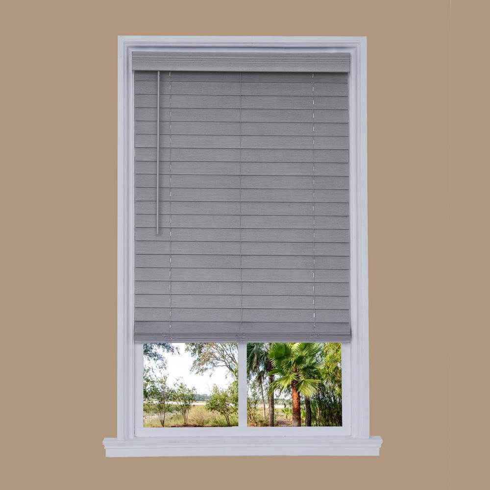 Us Shade and Shutter Steel Gray Cordless 2.5 in. Distressed Faux Wood Blind 53.75 in. W x 72 in. L | The Home Depot