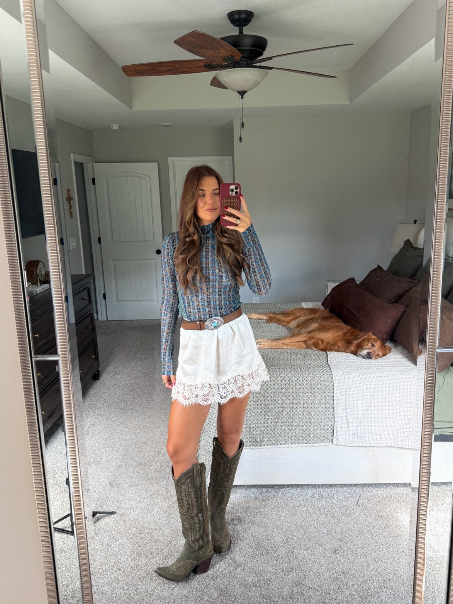 size small in top, small in slip skirt (slightly see through because it’s a slip!) belt in a small 

 western fall fashion inspo, cowgirl chic, western outfit, country concert

#LTKgrwm #LTKootd #LTKSeasonal