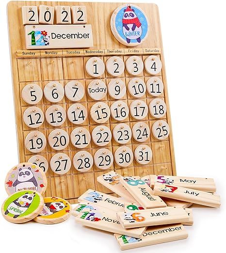 Panda Brothers Wooden Perpetual Calendar - Montessori Toy for Kids Learning Seasons, Months and D... | Amazon (US)