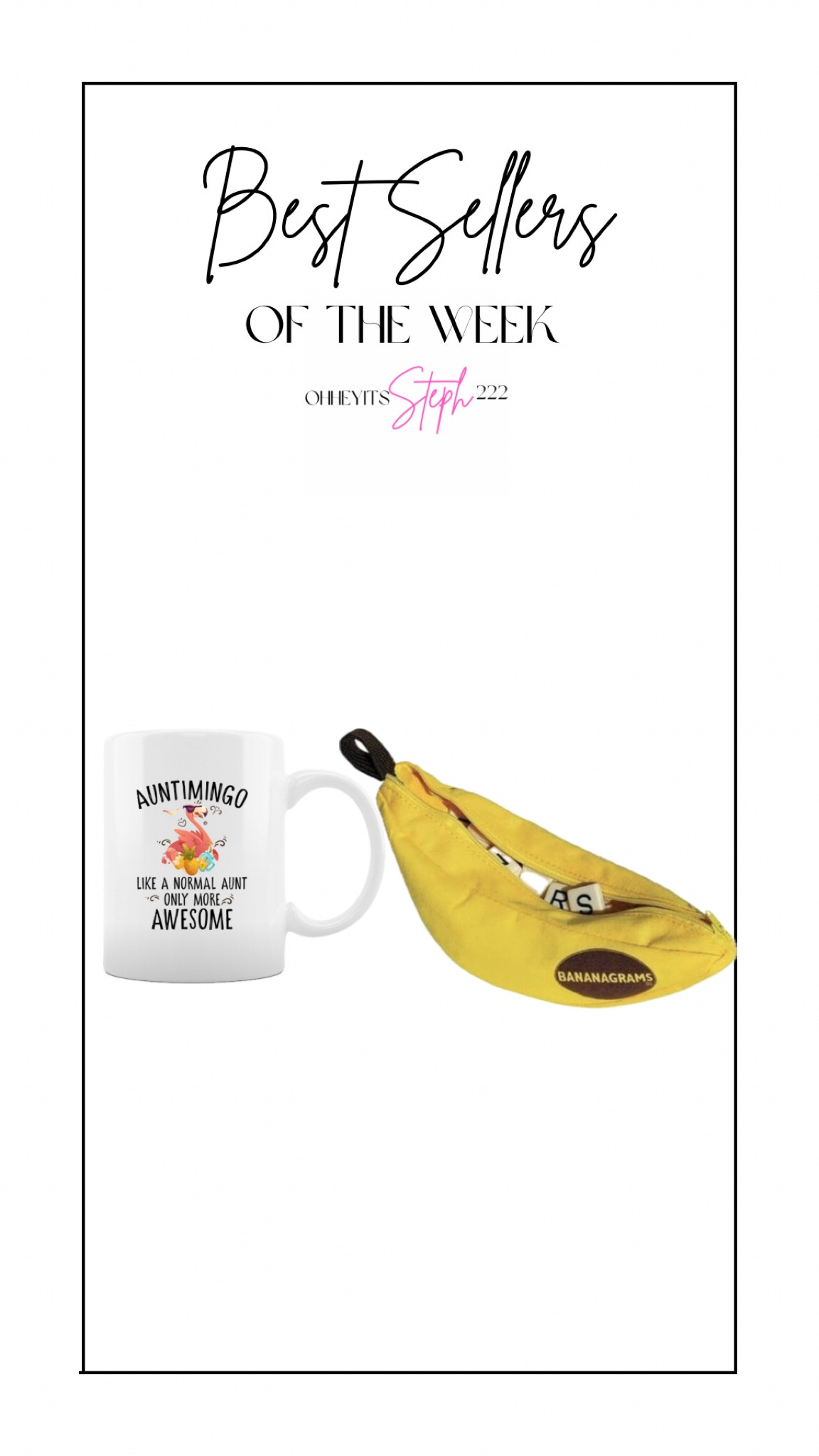 Best sellers of the week 

Cute Aunt Mug. Cute Aunt Gift. Gift for Aunt. Cool Aunt Mug. - Etsy

Bananagrams Word Game


#LTKGiftGuide #LTKfindsunder50 #LTKfamily