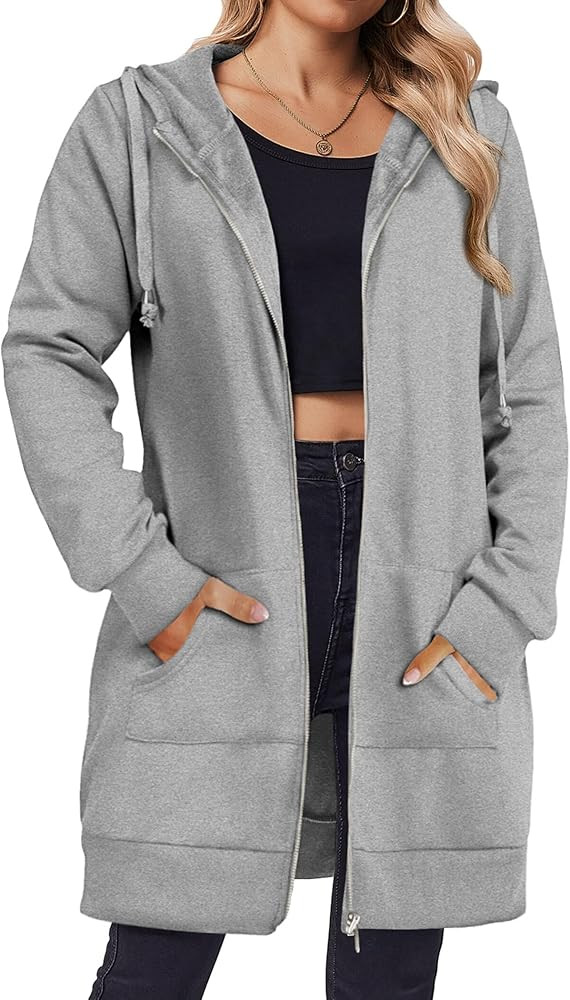 Zeagoo Women's Zip Up Hoodies Long Tunic Sweatshirts Oversized Fleece Casual Long Sleeve 2026 Fal... | Amazon (US)
